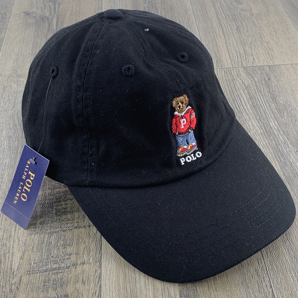 Polo by Ralph Lauren Black Cap with Bear Embroidery